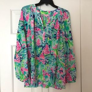 LILLY PULITZER - ELSA BLOUSE - 100% SILK - XL